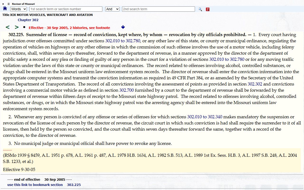 Dent County Circuit Court Missouri traffic conviction reporting statute