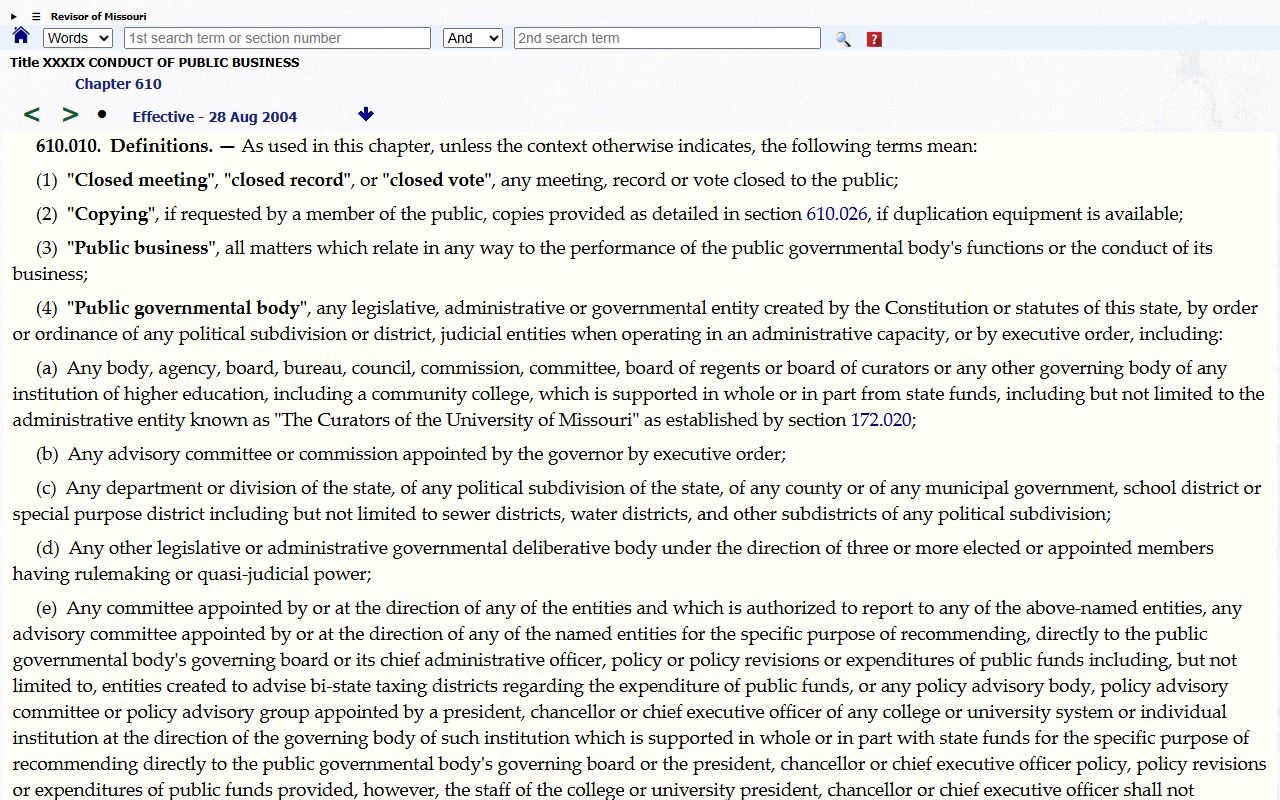 Dent County court records Missouri Sunshine Law public records definition