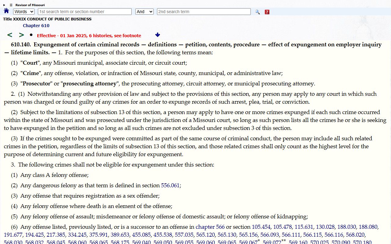 Dent County criminal court records Missouri expungement statute source