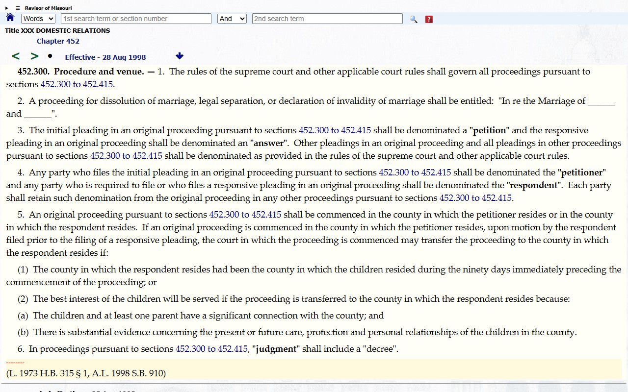 Dent County divorce records Missouri dissolution statute