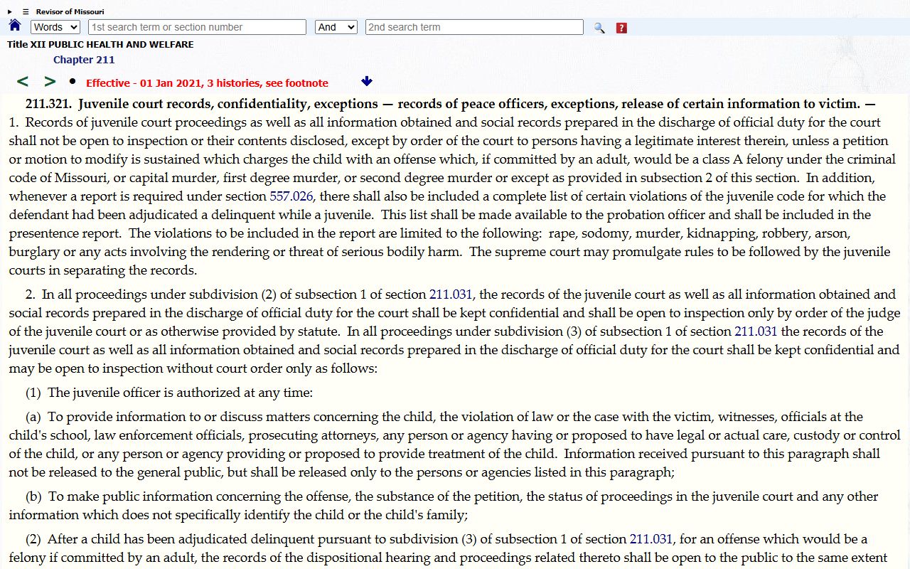Dent County warrant records juvenile confidentiality statute source
